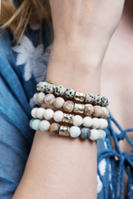 Load image into Gallery viewer, Solalite Matte Gold Bead Natural Stone Bracelet
