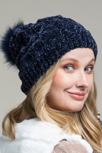 Load image into Gallery viewer, Navy Chenille Cable Knit Beanie

