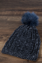 Load image into Gallery viewer, Navy Chenille Cable Knit Beanie
