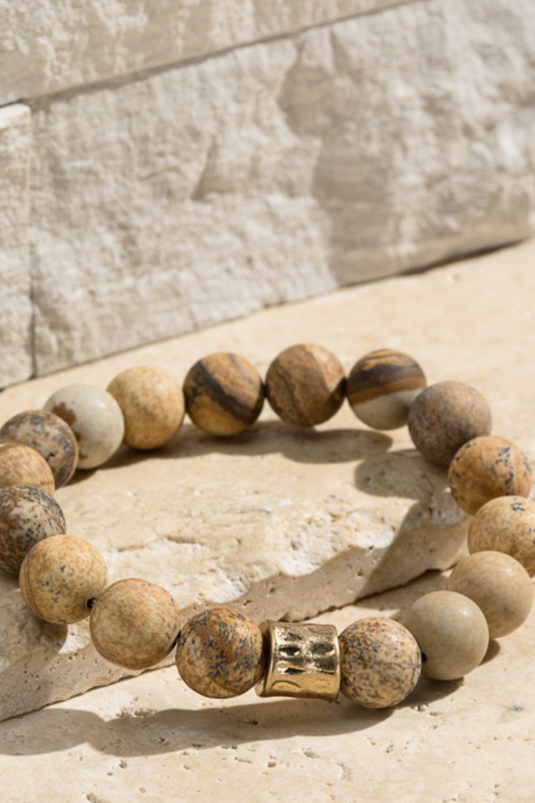 Matte Gold Bead Natural Stone Bracelet