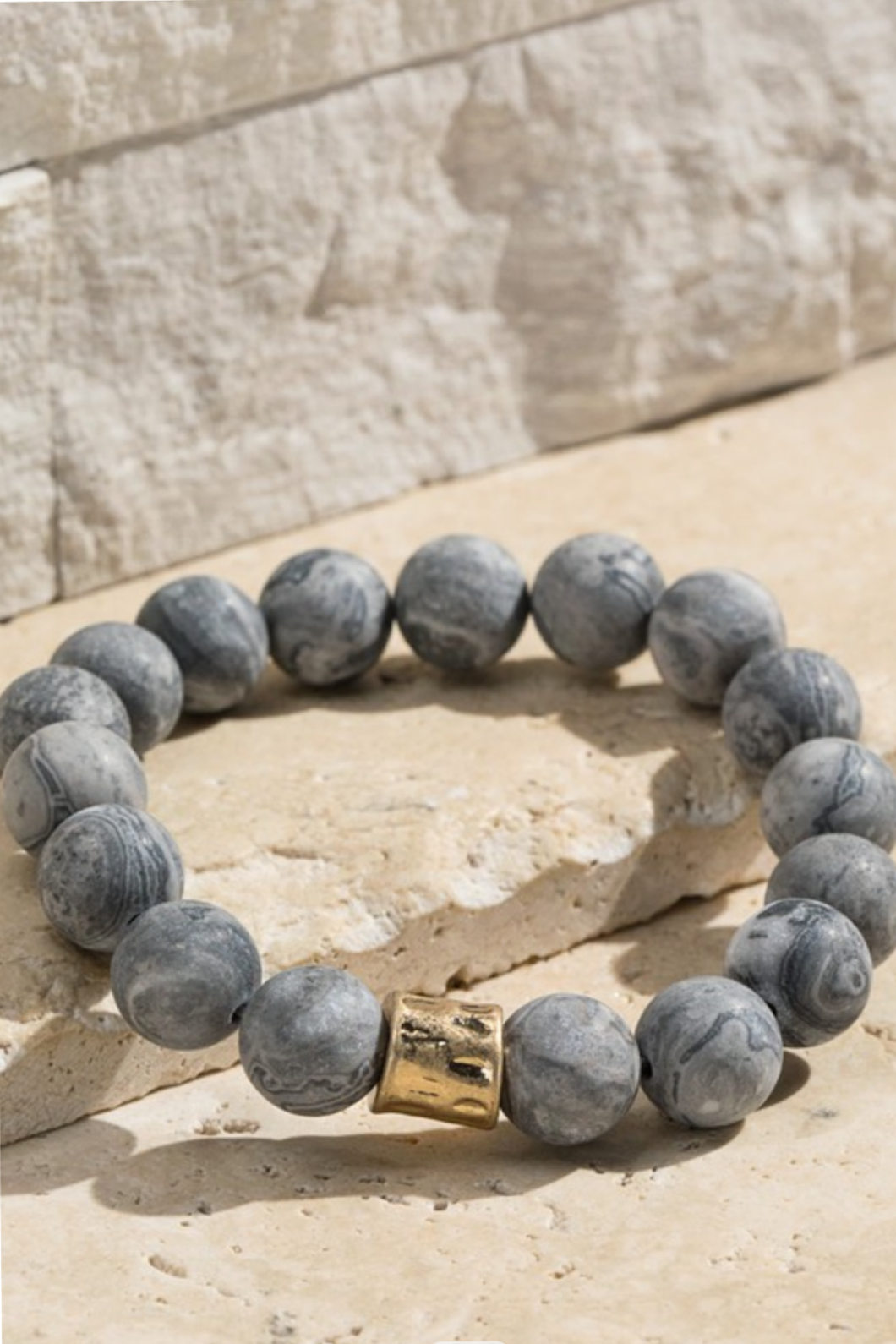 Crazy Jasper Matte Gold Bead Natural Stone Bracelet