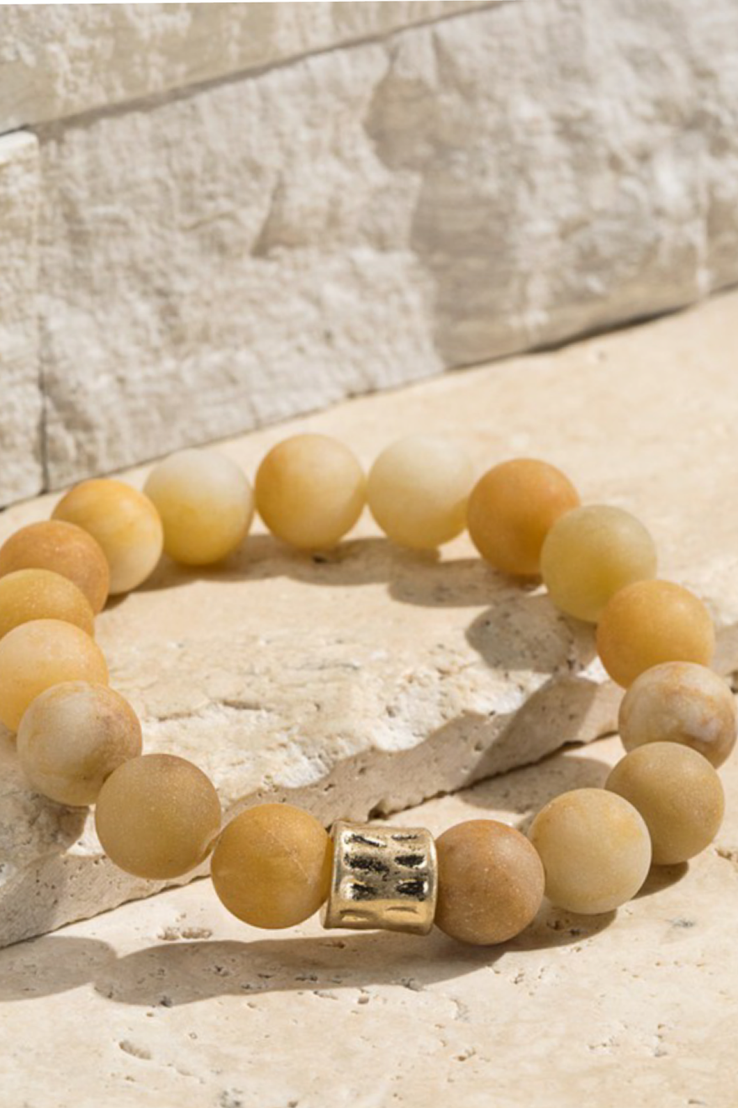 Yellow Jade Matte Gold Bead Natural Stone Bracelet