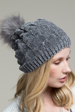 Load image into Gallery viewer, Steel Gray Chenille Cable Knit Beanie
