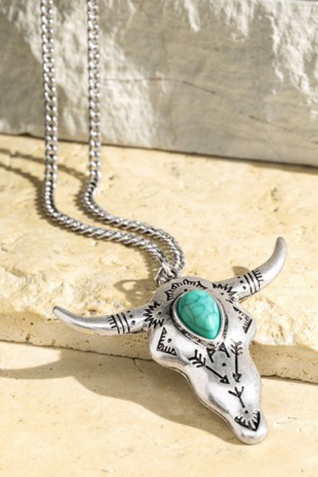 Etched Statement Long Horn Necklace